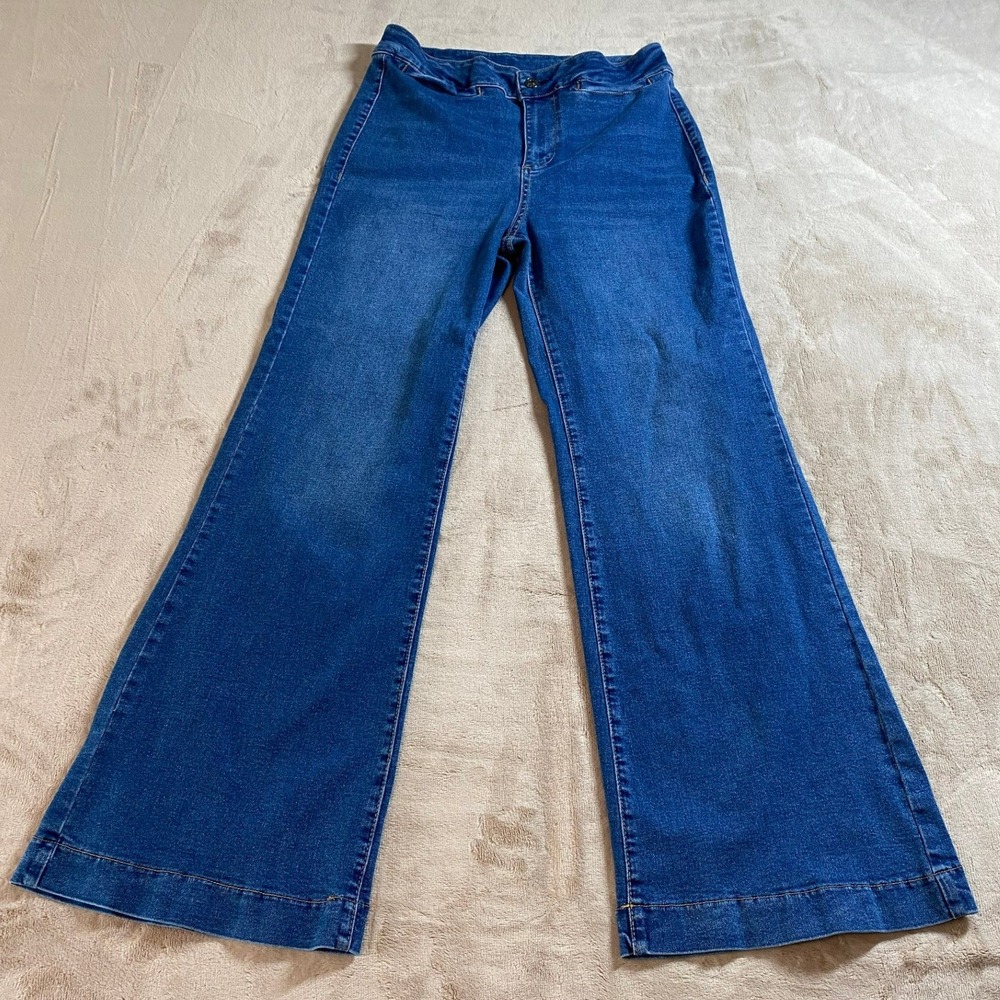 Sidefeel High Waisted Wide Leg Stretchy Flare Jeans Womens 10 Medium Wash Blue